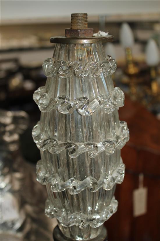 A Murano glass and patinated brass standard lamp, probably by Barovier, mid 20th century, 4ft 9in.